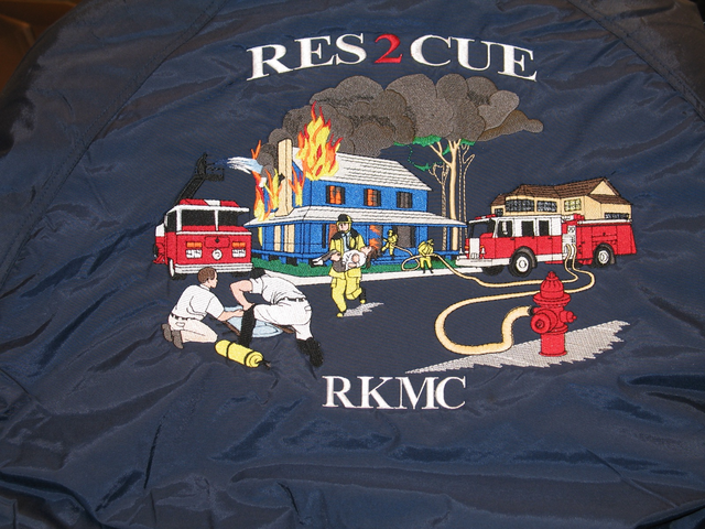 Res2cue RKMC jacket back with full-color fire scene
